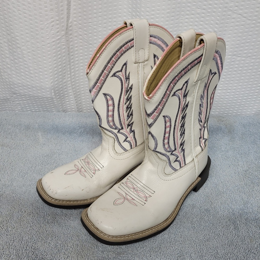 Smoky Mountain Boots Kids White Leather Western Cowboy Boots 3247C Size 1.5 R